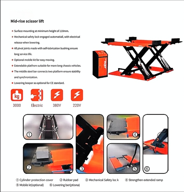 3000kg Portable Mid-Rise Scissor Lift | TJS19-51430 – Compact Electro-Hydraulic Car Lift for Workshops & Mobile Service - Image 4