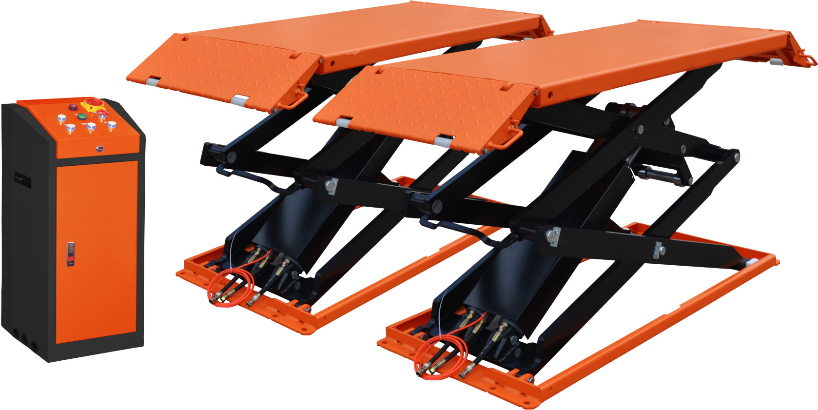 3000kg Low Profile Surface Mounting Scissor Lift | TJS19-61435I – Electro-Hydraulic Mid-Rise Car Lift for Workshops